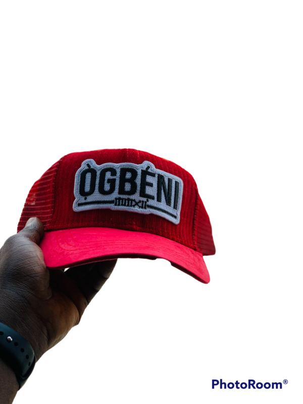 Ọ̀GBẸ́NI Red Corduroy Trucker Hat